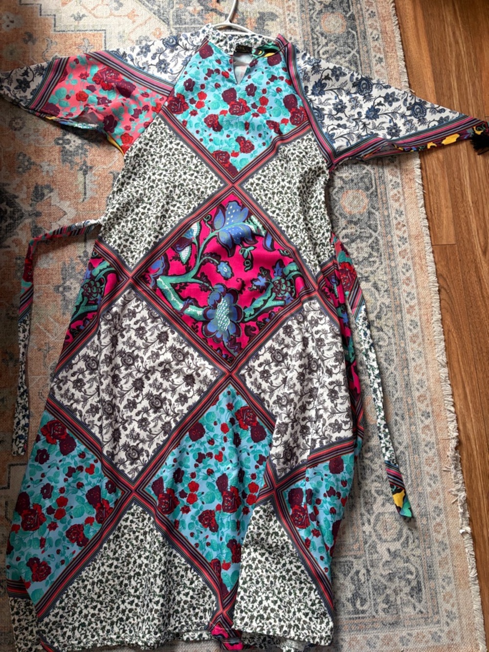 Patchwork Floral Maxi Dress in Teal, Magenta & Black